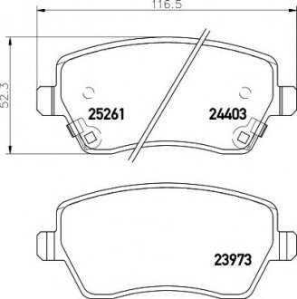 8DB355015-981 HELLA Гальмівні колодки перед. Nissan Micra 10-/Note 13- (TRW)