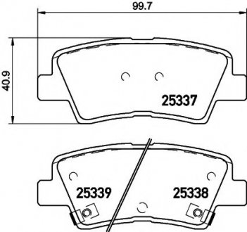 8DB 355 019-981 HELLA Гальмівні колодки дискові зад. Hyundai I30/Sonata 2.0 CRDi 06-/Kia Carens 13-/Ceed 12-/Ssangyong New Actyon/Korando 10-