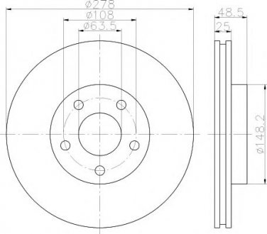 8DD 355 112-171 HELLA Диск гальмівний перед. Ford Focus II 04-/ C-Max 03-/Volvo S40/V50 04- (278 X 25)