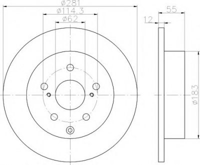 8DD 355 118-881 HELLA Диск гальмівний зад. Lexus RX270/350/450H 12-/Toyota Rav 4 IV 2.0D-3.5 08-