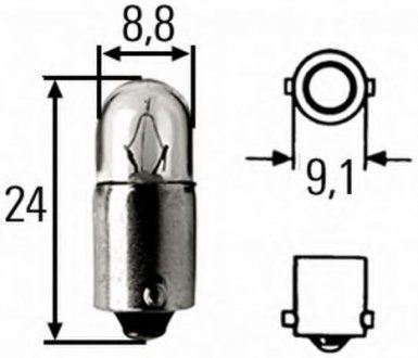 8GP 002 068-121 HELLA Лампа 12V 2W BA9s