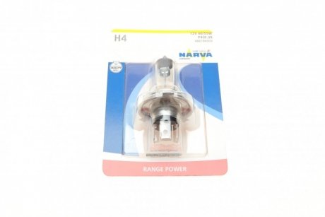 488784000 NARVA Автолампа H4 12V 60/55W P43t Range Power (+30%) (блістер/ 1шт) NARVA 488784000