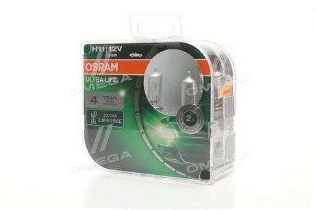 64211ULT-HCB-DUO OSRAM Лампа фарна H11 12V 55W PGJ19-2 ULTRA LIFE (компл.) (вир-во OSRAM)