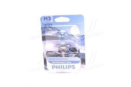 12336WVUB1 PHILIPS Лампа H3 12V 55W PK22S WhiteVision ultra +60% (3900K) B1