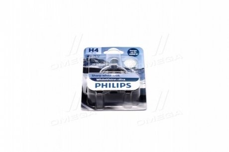 12342WVUB1 PHILIPS Лампа розжарювання H4 12V 60/55W WhiteVision ULTRA +60 (4200K) (1шт) (вир-во Philips)