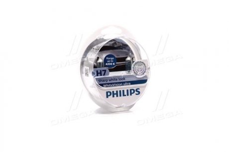 12972WVUSM PHILIPS Лампа розжарювання H7 12V 55W PX26d H7 WhiteVision ULTRA +60 (4200K) (компл) (вир-во Philips)