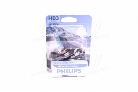 9005WVUB1 PHILIPS Лампа розжарювання HB3 WhiteVision ultra 12V 60W P20d (+60) (3800K) 1шт. blister (вир-во Philips)