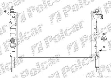 550708B1 Polcar Радиатор охлаж. двигателя Opel Astra F 1.4/1.6 09.91-01.05
