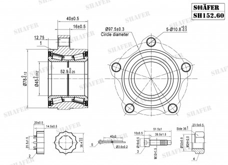 SH152.60K SHAFER Подшипник ступицы передний Ford Transit (00-06) (45x53x78) (+монт. к-кт) (SH152.60K) SHAFER