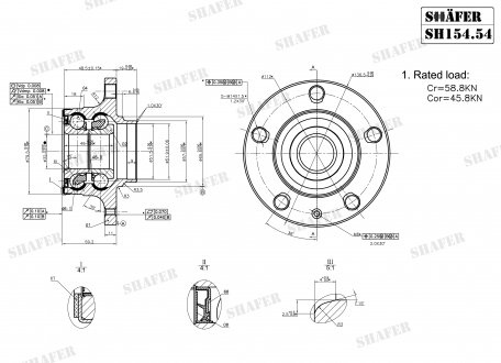 SH154.54K SHAFER Підшипник зад. ступиці +монтажний к-кт Audi A3 1.6-2.0FSI 05/03- VW Touran 1.6FSI-2.0TDI 02/03- Caddy III 04-