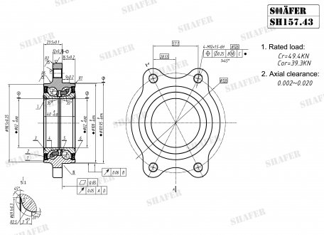 SH157.43K SHAFER Подшипник ступицы передний Audi A4, A5, A6, A7 (08-) (61x62x102) ABS+ (+монт. к-кт) (SH157.43K) SHAFER