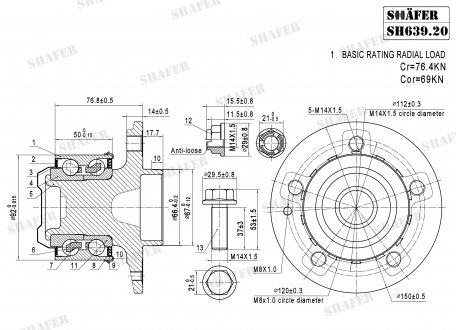 SH639.20K SHAFER Ступица передняя MB Vito (639) (03-) ABS+(с устан.комплект) (SH639.20K) SHAFER