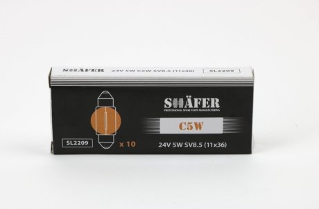 SL2209 SHAFER Лампа накаливания 24V 5W C5W SV8.5 (11x36) (картонная упаковка по 10шт))