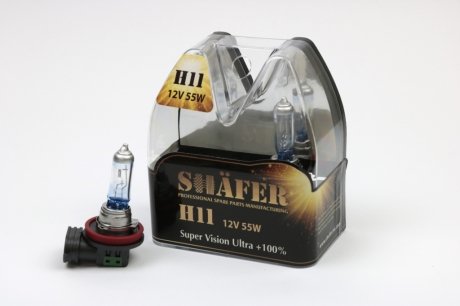 SL3011 SHAFER Лампа галогенова H11 12V55W Super Vision Ultra +100% (комплект, пластиковий бокс 2шт))