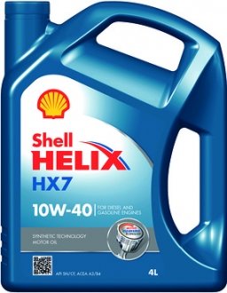 550040289 SHELL SHELL 4л Мастило полусинт. Helix HX7 10W-40 SAPI SN/CF ACEA A3/B3, A3/B4 JASO SG+ MB 229.3 VW 502.00/505.00 Renault RN0700/RN0710