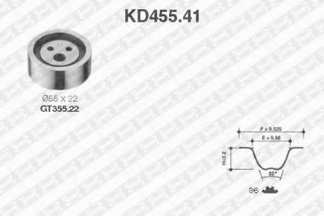 KD455.41 SNR NTN К-кт ГРМ (пасок+ролик) Dacia Logan/Renault Clio, Kangoo, Megane 1.4 8V, 1.6 8V 97-